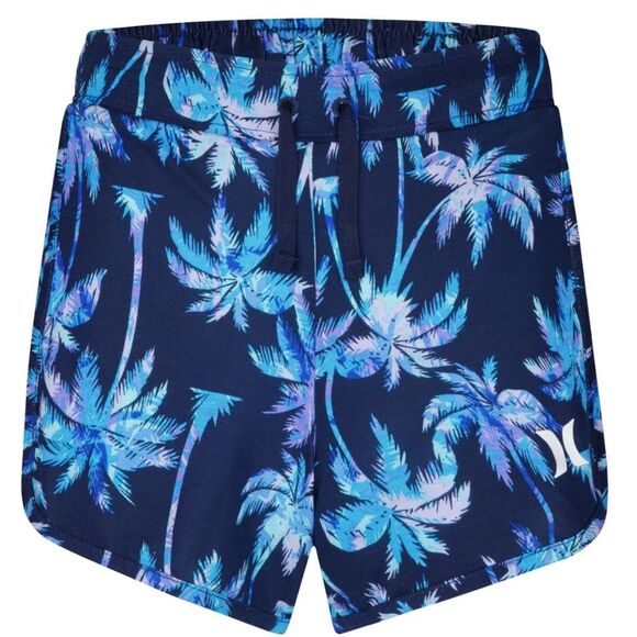 Hurley Pants - Hurley Navy Blue Palm-Print Athletic Shorts with Aqua Accents